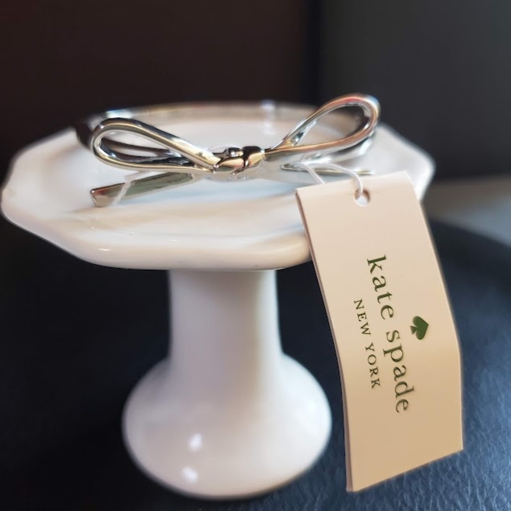 Kate Spade New York Skinny Mini Silver Tone Bow Hinge Bangle Bracelet Gift